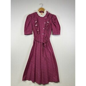 Vintage Victorian Eber San Francisco Womens Size 5 Plum Floral Prairie Dress